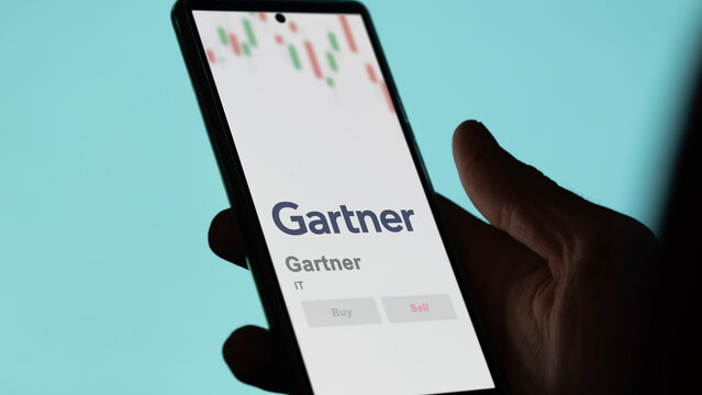 April 09th 2024 , Stamford, Connecticut. Close up on logo of Gartner on the screen of an exchange. Gartner price stocks, $IT on a device.