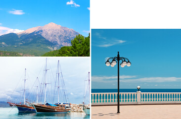 Photo collage of tourist landscapes in Turkey. There is free space for text.