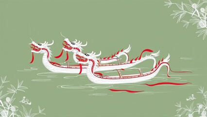 Dragon Boat Festival design with dragon boat and rice dumplings. Generative ai