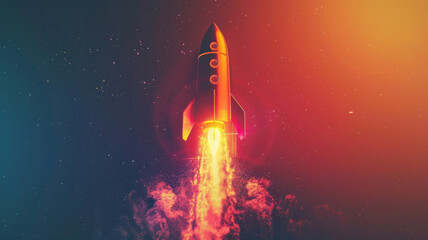 A stylized rocket launch scene.
