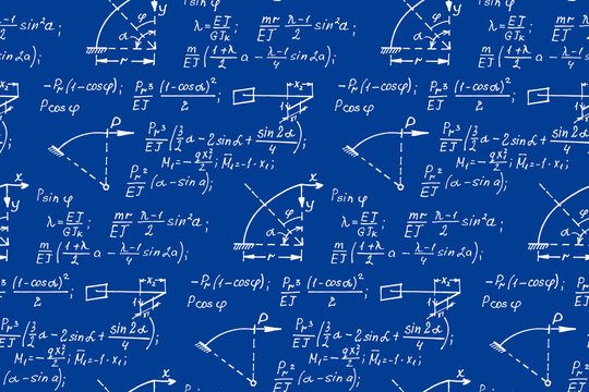Vintage education background. Geometry law theory and mathematical formula equation on whiteboard. Vector hand-drawn illustration. Blueprint.