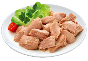 salada de folhas verdes acompanhado de lascas de atum cozido isolado em fundo transparente