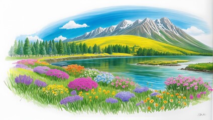 landscape with lake and mountains