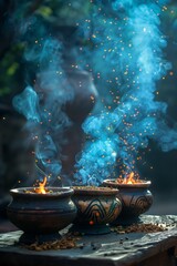 Mystical Incense Bowls with Fiery Sparks
