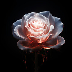 ethereal lit xylem rose isolated on black