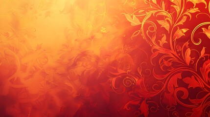 an ornate card design against a gradient background transitioning from fiery orange to sunset red, ensuring realistic capture by HD camera.