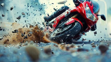 High-speed motorcycle racing through muddy terrain