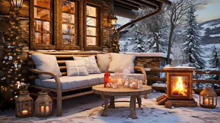 Hill Top Cafe Balcony with Wooden Chairs Candles on The Table