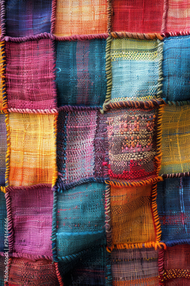 Poster a textile design where traditional weaving patterns are gradually replaced by digital glitches, blen