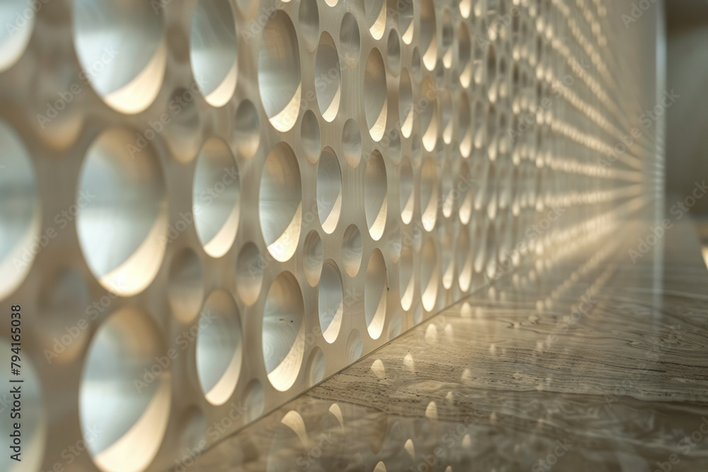 Poster a wall tapestry featuring a grid of perfect circles that gradually distort into ovals, creating a se