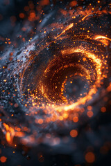 A CGI depiction of a black hole, its gravitational distortion pulling in surrounding pixels and data