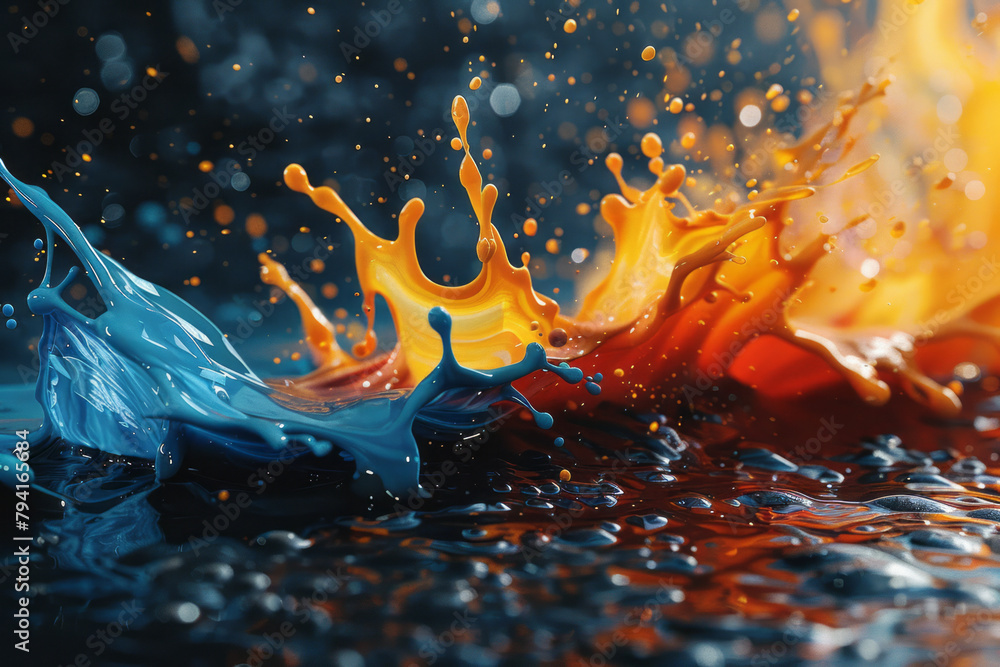 Poster an abstract expressionist splash of digital paint, where artificial intelligence determines the plac