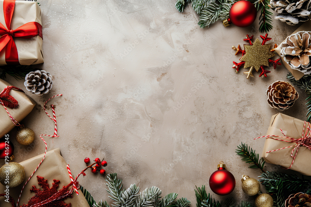 Poster a christmas tree with a white background and a bunch of ornaments and presents. the tree is surround