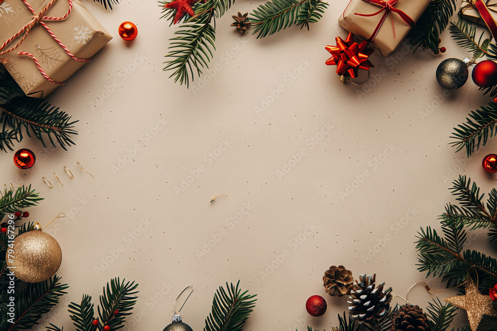 Poster a christmas tree with a white background and a bunch of ornaments and presents. the tree is surround