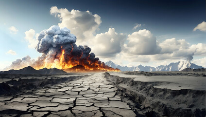 Carbon Quake: A Powerful Image Representing Global Warming and Seismic Shifts Due to Carbon Emissions, Photo Real Concept - obrazy, fototapety, plakaty