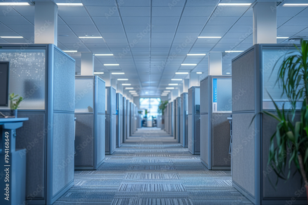 Poster office cubicles with privacy screens that simulate looking out from a spaceshipâ€™s window, offering