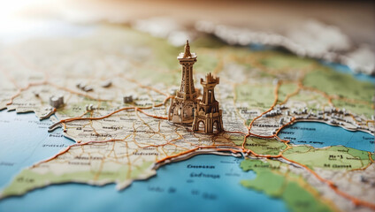 Exploring World Destinations: Macro View of Paper Map with Intricate Travel Details