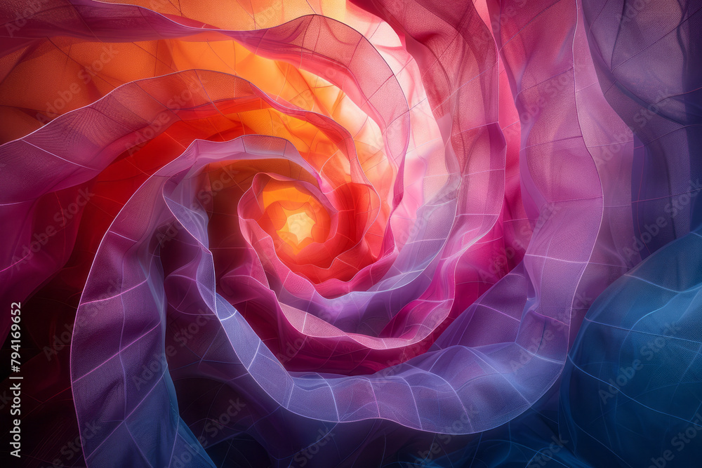 Poster a digital display featuring a virtual vortex of colors that continuously swirl, pulling the observer