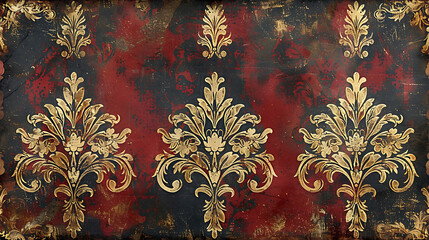 Create a high-resolution digital image that captures the intricate pattern of a vintage damask fabric. - obrazy, fototapety, plakaty