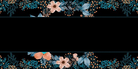 Watercolor floral frame with text space. on the black background