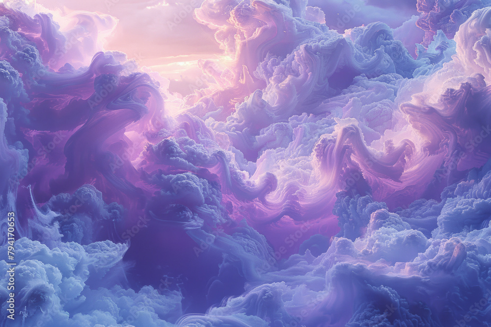 Poster a background of slowly morphing cloud forms, digitally rendered to appear both surreal and hyper-rea