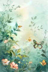 Enchanted Spring Garden with Butterflies and Blooming Flowers