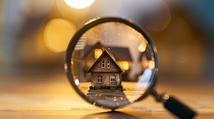 Enchanted miniature house seen through magnifying glass - obrazy, fototapety, plakaty