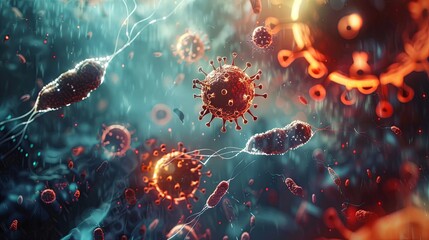 Abstract virus and bacteria in vivid colors - obrazy, fototapety, plakaty