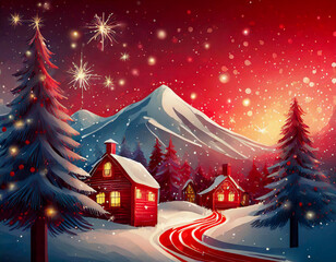 red Merry Christmas and happy New Year xmas background