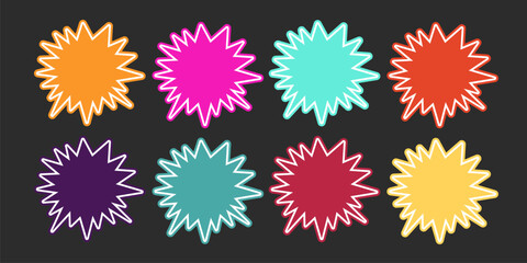 Set of sale sticker, price tag, starburst, quality mark, sunburst badges, retro stars. Flat vector design elements. Starburst speech bubbles