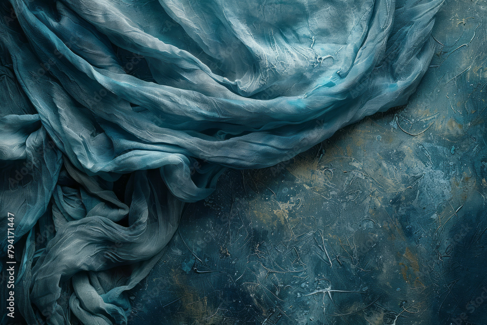 Poster a figurative piece where cloth textures are achieved through a combination of blotting and lifting p