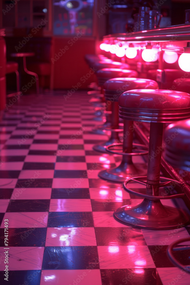 Aufkleber a flooring design that mimics the classic checkered tiles of a 1950s diner but uses led lighting to