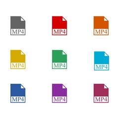 MP4 Type icon isolated on white background. Set icons colorful