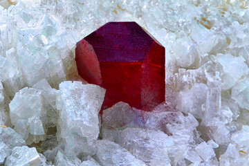 Stunning photograph featuring Cinnabar, Quartz, and Dolomite crystals.