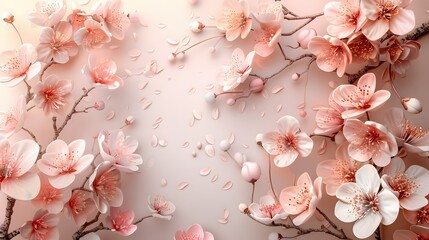 exquisite card featuring delicate cherry blossom motifs, placed on a gradient background blending from pale ivory to soft blush, captured in full ultra HD and high resolution.