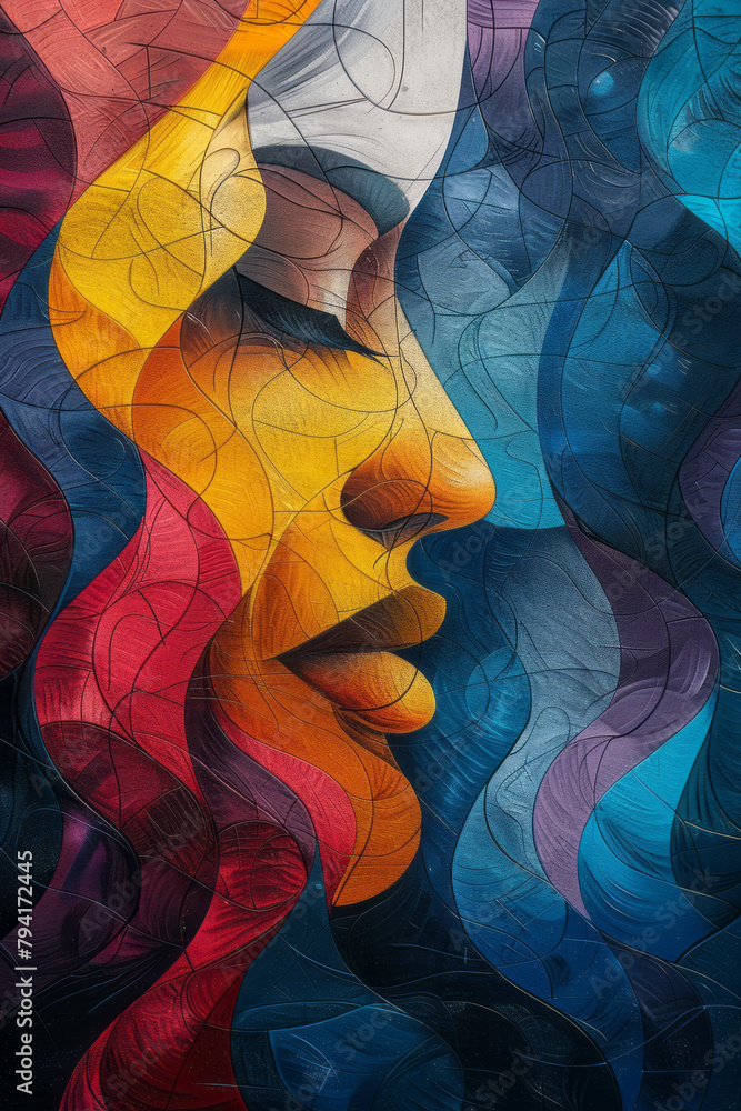 Aufkleber a large-scale mural where layers of paint seem to ripple across the surface, creating waves that app