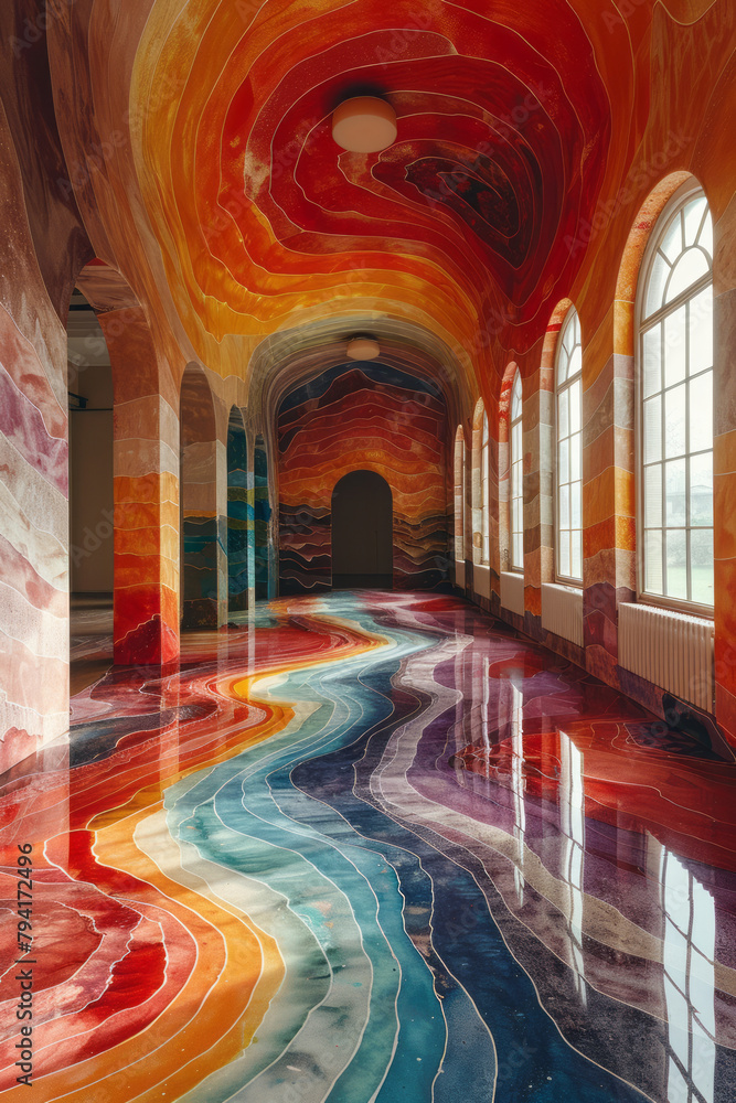 Aufkleber a large-scale mural where layers of paint seem to ripple across the surface, creating waves that app