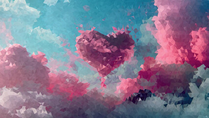 A heart is floating in the sky above a cloudy backdrop low poly - 794172425