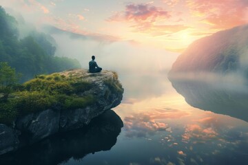 Visualization of mindfulness, serene landscape within the mind, peaceful mental state