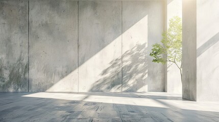 Serene sunlight through an industrial window illuminating an indoor tree