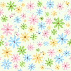 seamless floral pattern, spring seamless pattern of flowers and butterflies background for design, decoration, printing