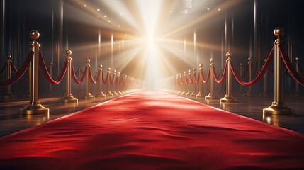 generated illustration of red carpet luxury on gala premier - obrazy, fototapety, plakaty