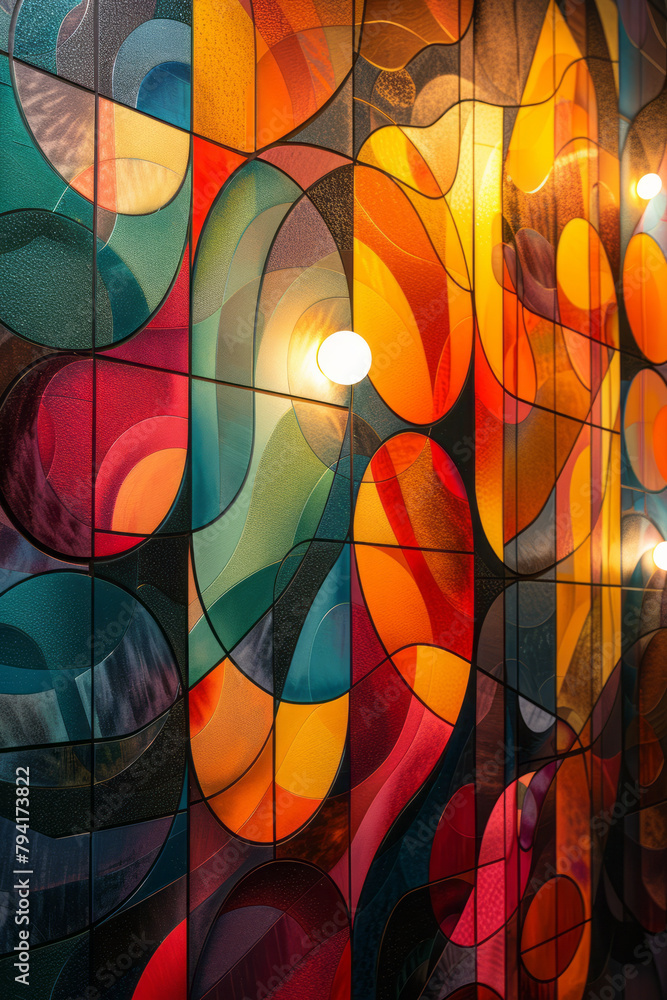 Poster a mural where art deco patterns from the 1920s merge seamlessly into a digital landscape of interact