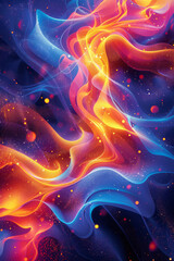 Obraz premium A music festival poster featuring abstract neon shapes that pulsate and swirl around the headline ac