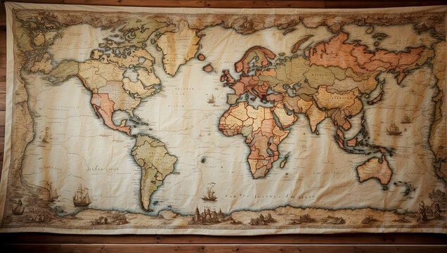 Photo Real: Journey Tapestry - A Detailed Map Tapestry Serving as a Backdrop for Stories of Adventure and Discovery