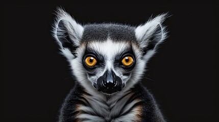 Naklejka premium Stunning close-up portrait of a ring-tailed lemur with vivid eyes