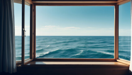 Ocean View from Coastal Window: Ideal for Marine Tour Services and Relaxation Area Concepts in Photo Stock
