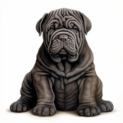 clipart shar pei dark hair sitting сreated with Generative Ai