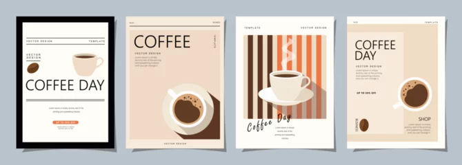 Fotobehang Vintage Poster Set of minimal background templates with coffee beans and coffee mug for invitations, cards, banner, brochure, poster, cover, cafe menu or another design. Vector illustration.  © Udomdech