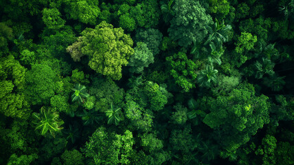 Naklejka premium A lush green forest with many trees and a lot of green foliage